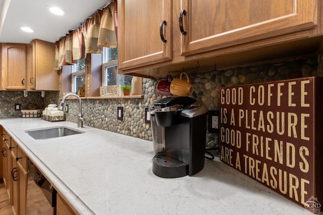 kitchen with decorative backsplash, dishwasher, and sink