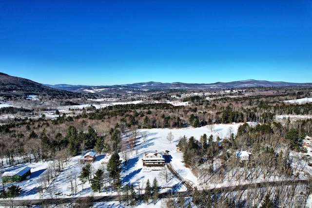 snowy aerial view featuring a mountain view