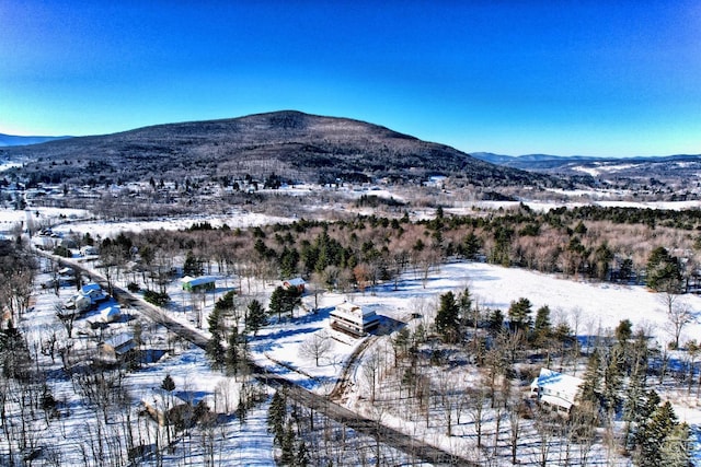 snowy aerial view featuring a mountain view