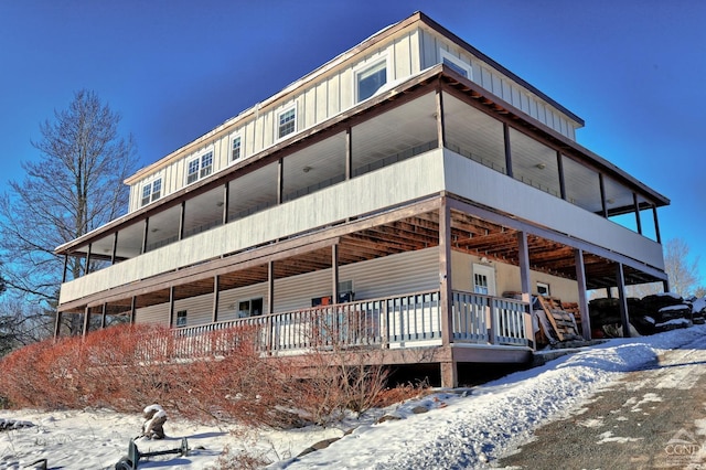 view of snow covered building