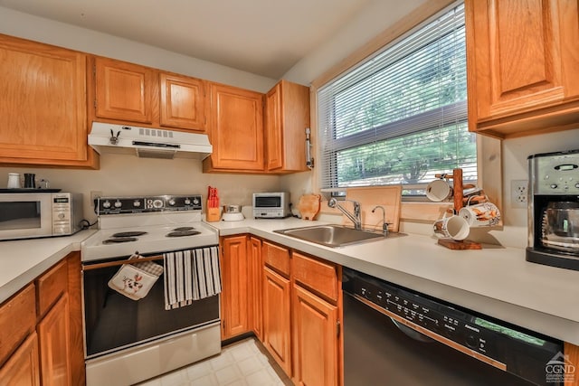 kitchen with range with electric stovetop, sink, and black dishwasher