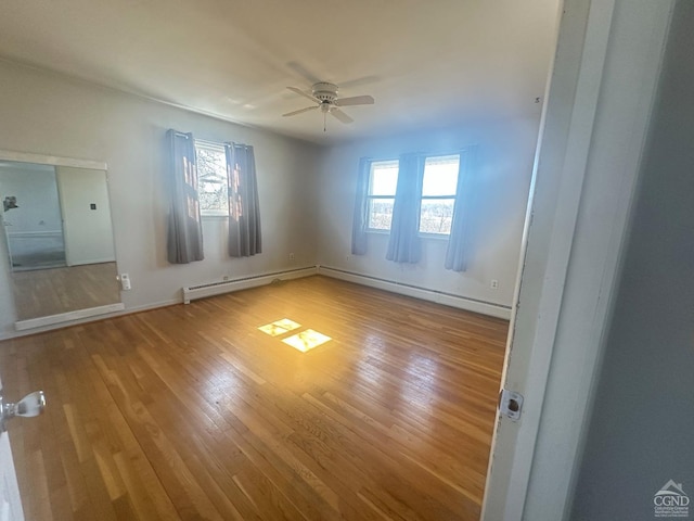 empty room featuring wood-type flooring and a ceiling fan