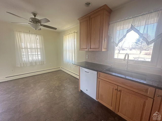 kitchen featuring dishwasher, a healthy amount of sunlight, tasteful backsplash, and a sink