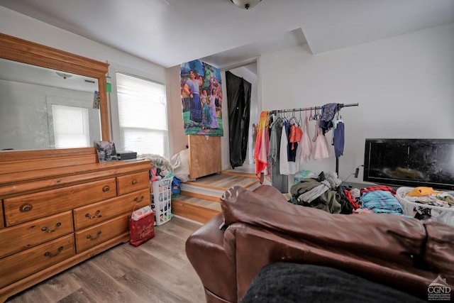 bedroom with light hardwood / wood-style floors