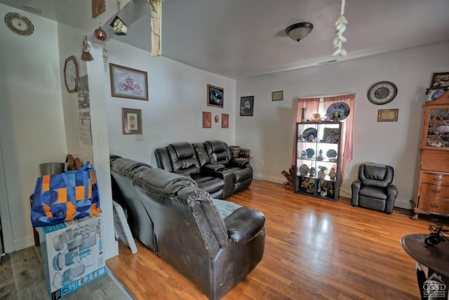 living room with hardwood / wood-style flooring