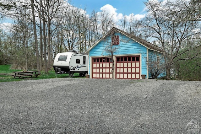 view of detached garage