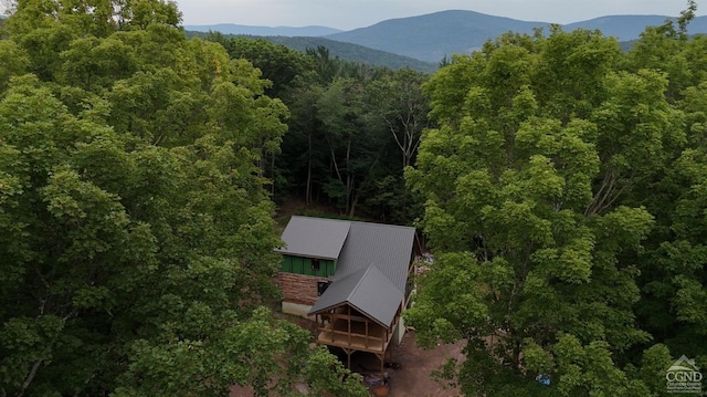 drone / aerial view featuring a mountain view
