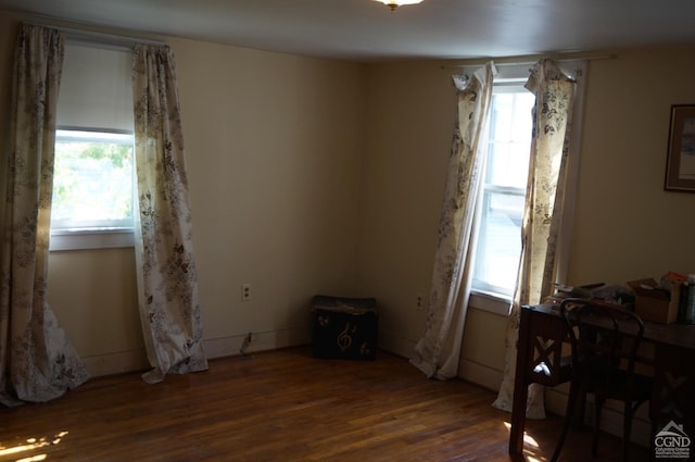 dining space with dark hardwood / wood-style floors