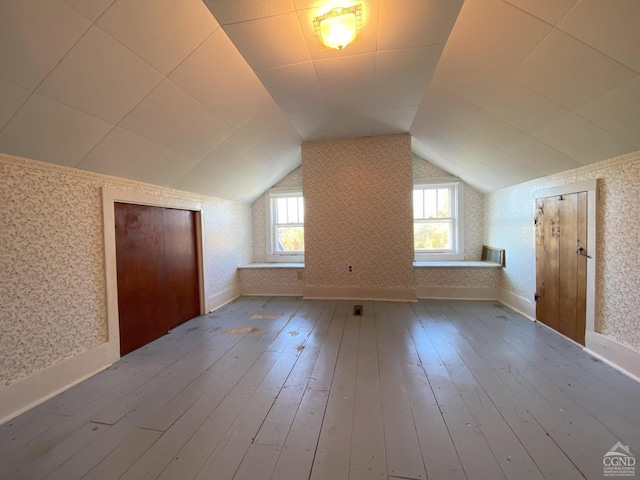 bonus room featuring wood-type flooring and lofted ceiling