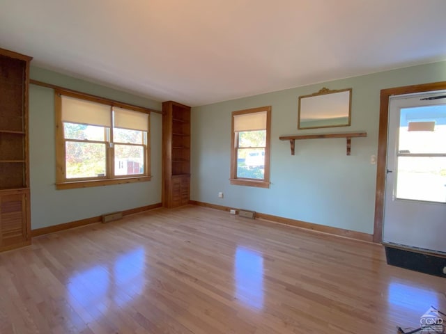 spare room featuring a healthy amount of sunlight and light hardwood / wood-style flooring