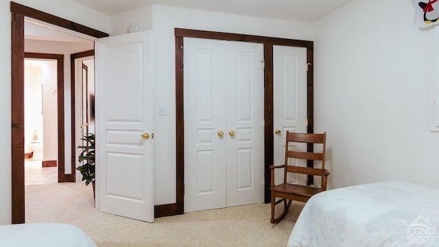 carpeted bedroom with a closet