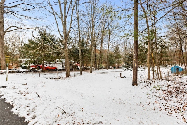 view of yard layered in snow