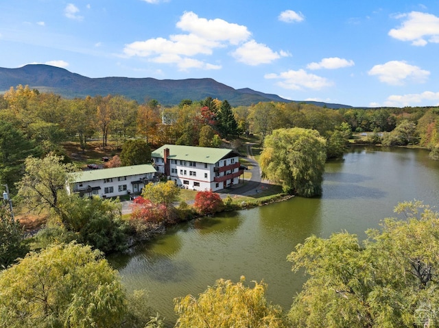 aerial view with a water and mountain view