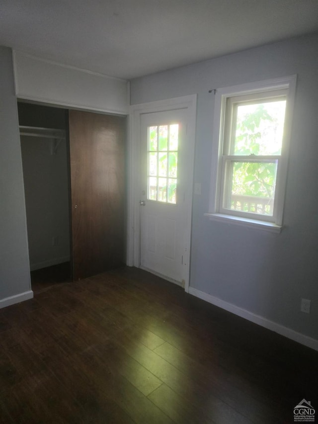 interior space with dark hardwood / wood-style flooring and a healthy amount of sunlight