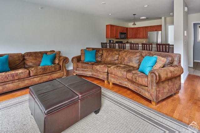 living room with light hardwood / wood-style floors