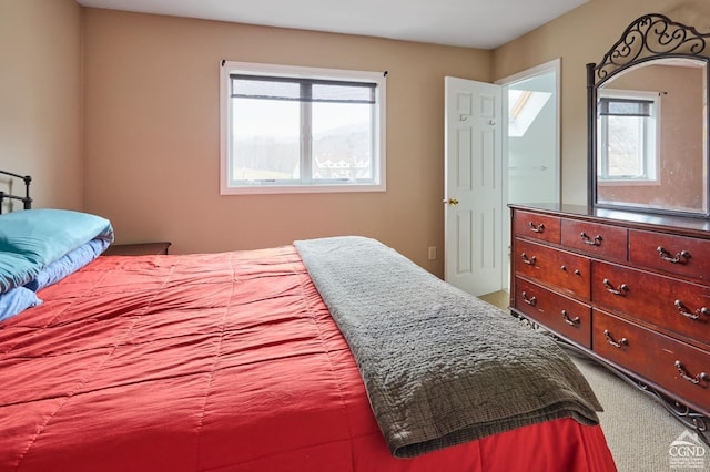 carpeted bedroom featuring multiple windows