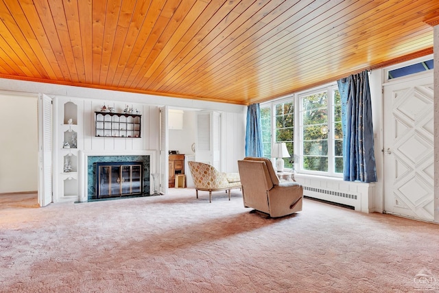 105 Gaf Lake Rd, Sanford, NY 13865 - unfurnished room featuring wooden ceiling, carpet floors, and a premium fireplace