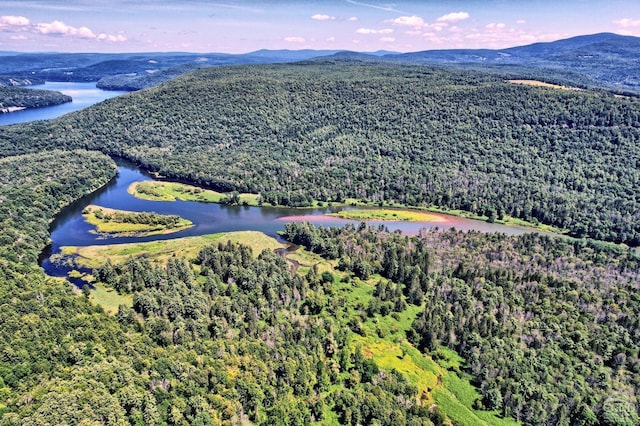 aerial view with a water and mountain view