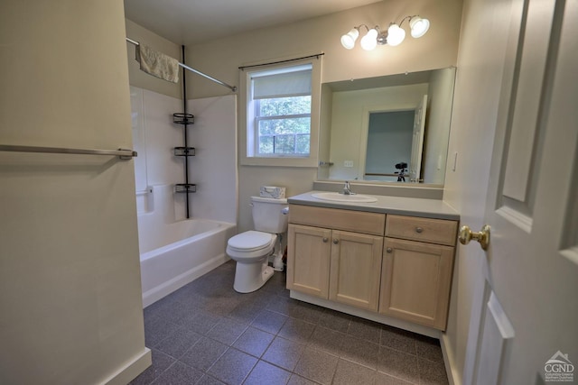 full bathroom with tile patterned floors, vanity, toilet, and shower / washtub combination