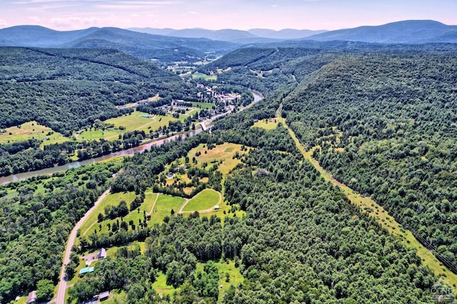 aerial view at dusk with a mountain view