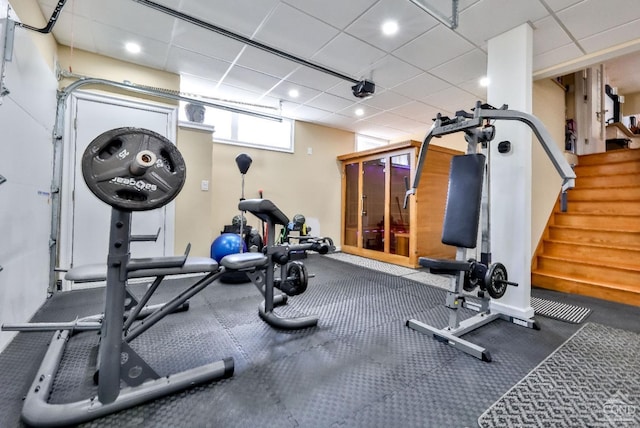 exercise area with a drop ceiling