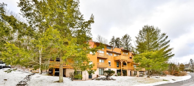 view of snow covered property