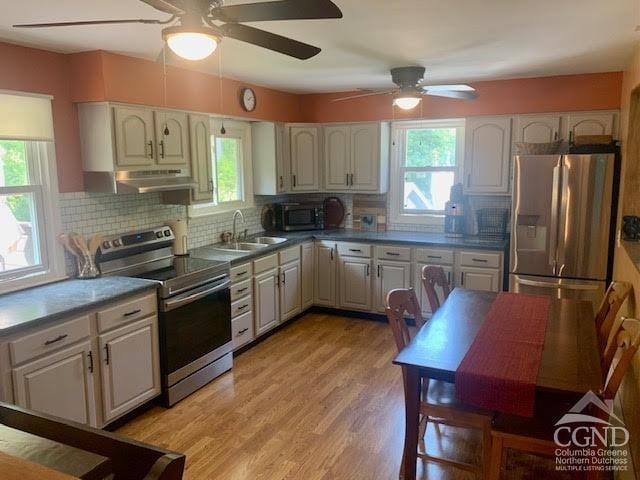 kitchen featuring decorative backsplash, appliances with stainless steel finishes, a wealth of natural light, and sink