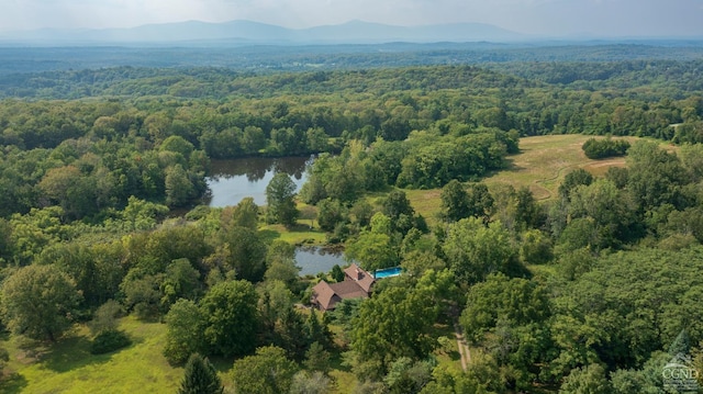 aerial view with a water and mountain view