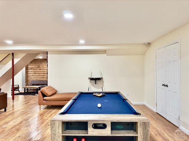 game room featuring light hardwood / wood-style floors and billiards