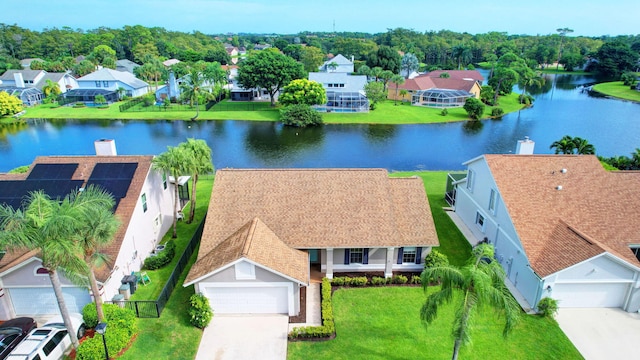 aerial view with a water view