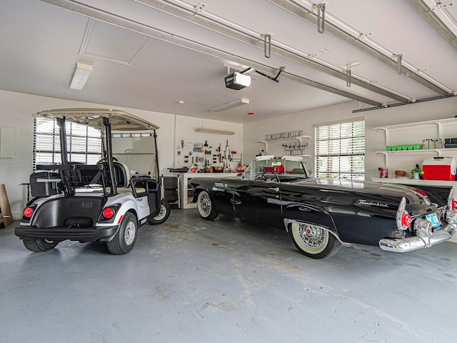 garage featuring a garage door opener and electric panel