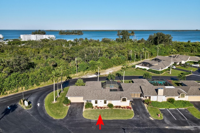 aerial view with a water view