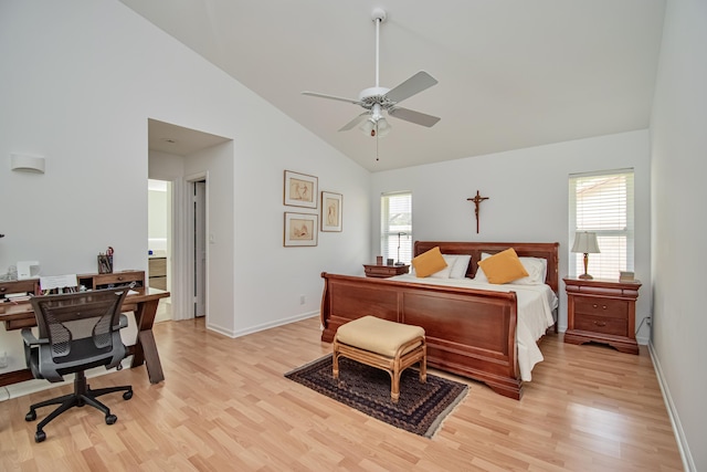 3961 NW 27th Ave, Boca Raton, FL 33434 - bedroom with light wood-style flooring, an office area, and high vaulted ceiling
