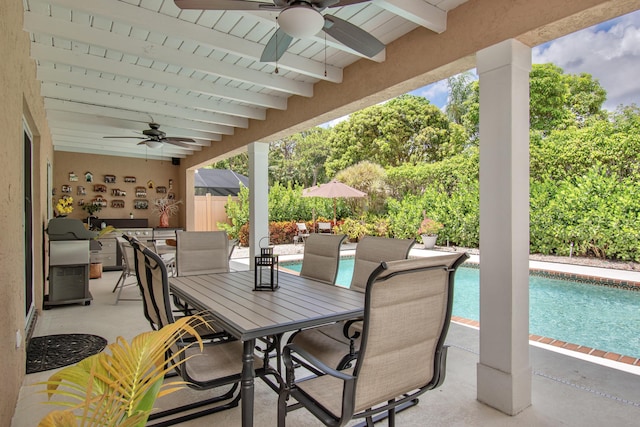 3961 NW 27th Ave, Boca Raton, FL 33434 - view of patio / terrace with a ceiling fan, outdoor dining area, and an outdoor pool