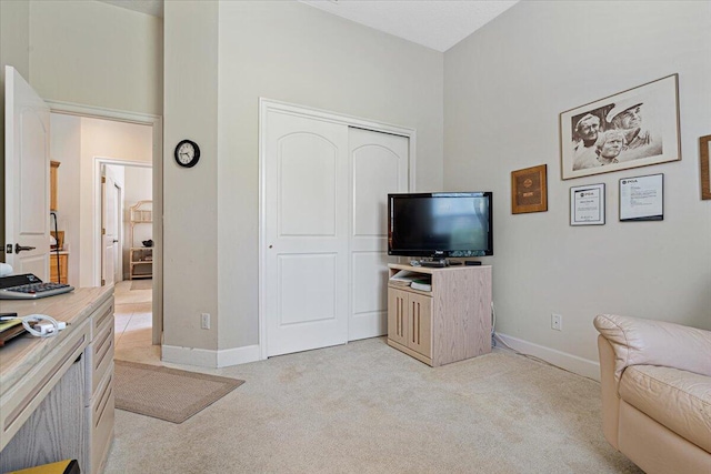 living room with light carpet