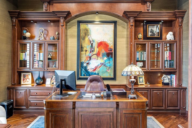 office with dark wood finished floors