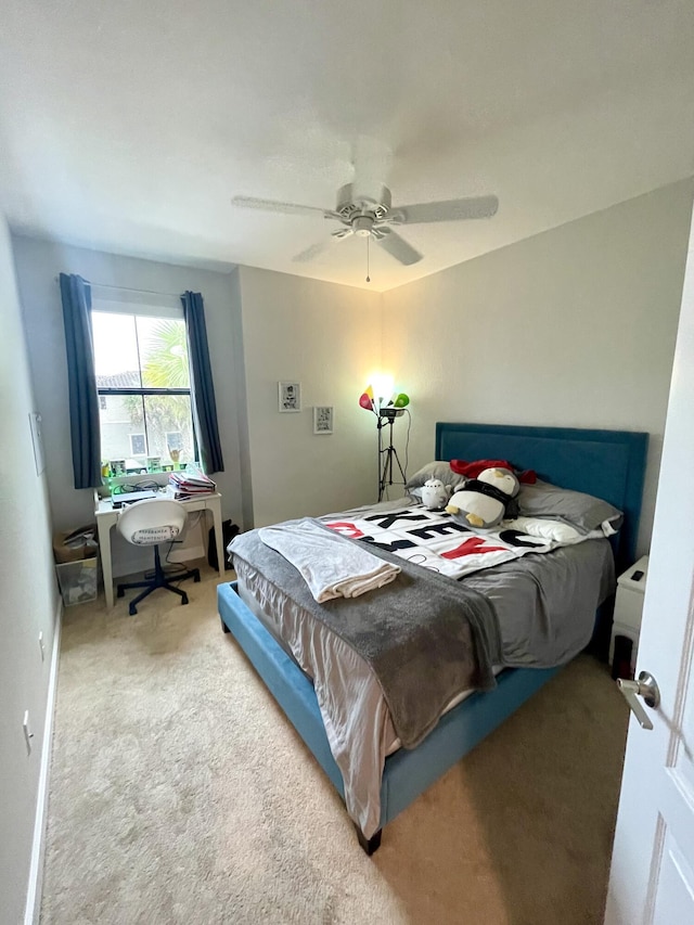 bedroom with carpet flooring and ceiling fan