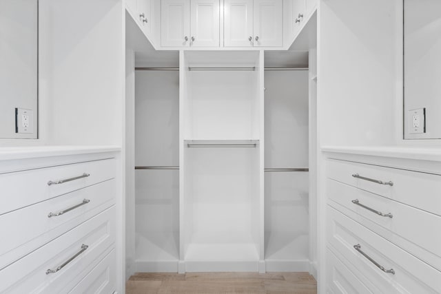 spacious closet with light hardwood / wood-style flooring