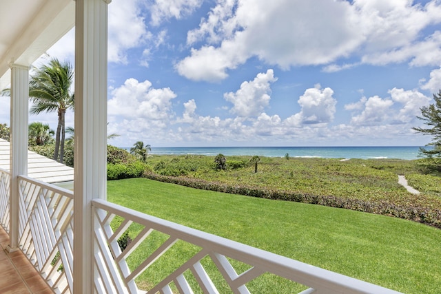 view of water feature with a beach view