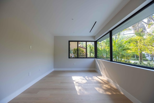 unfurnished room featuring plenty of natural light and light hardwood / wood-style flooring