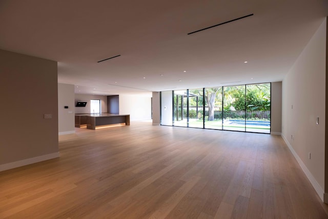 empty room with expansive windows and light wood-type flooring