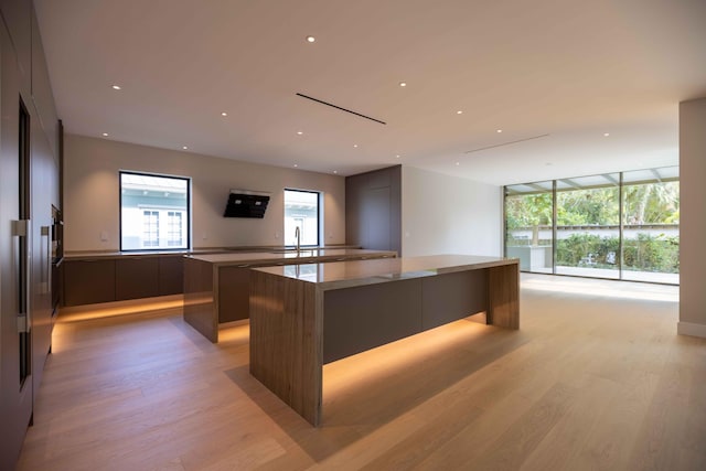 kitchen featuring a kitchen island and light hardwood / wood-style flooring