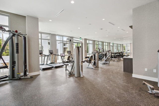 gym featuring plenty of natural light and expansive windows