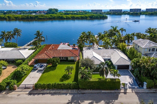 aerial view with a water view