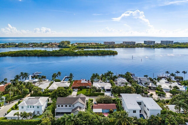 aerial view featuring a water view