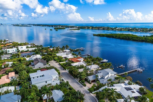 aerial view with a water view