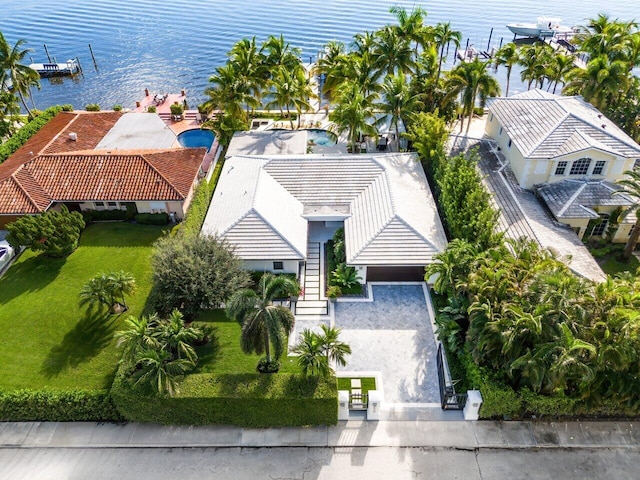 aerial view with a water view