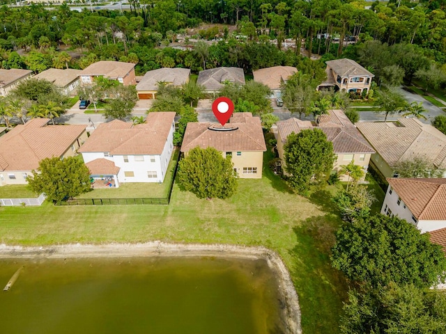 drone / aerial view featuring a water view