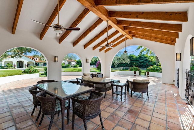 view of patio featuring ceiling fan