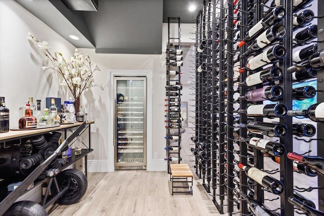 wine cellar featuring light hardwood / wood-style flooring